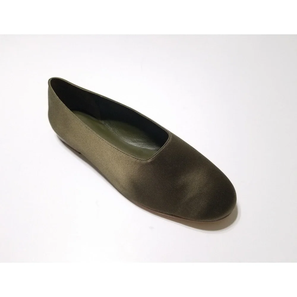 NIB‎ Vince Maxwell Italian Satin Ballet Flat Olive Green Size 6.5, 8.5 $225